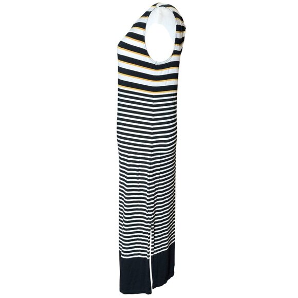 Loft Womens Size XS Striped Maxi Dress Black Yellow White Summer Beach Stretch - Picture 4 of 8
